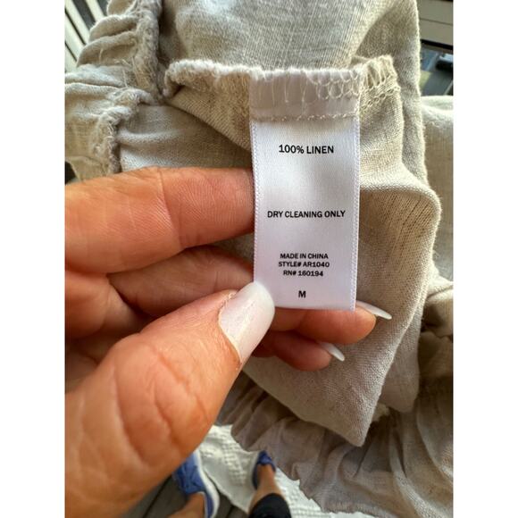 100% LINEN Women's medium Beige WIDE leg pull on pants Luxury “a. REN “ elastic - Picture 5 of 8